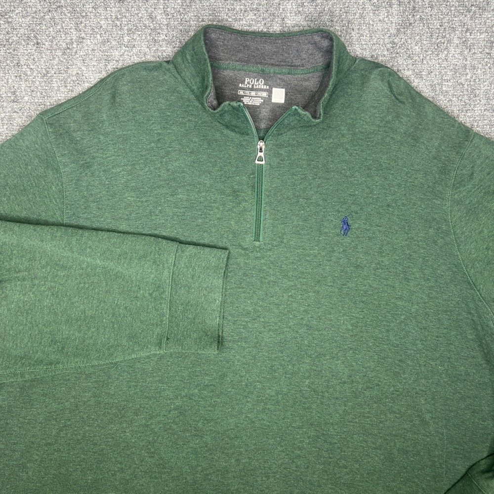 Polo Ralph Lauren Mens XXL Green‎ Heathered Quarter Zip Pullover Sweatshirt Logo